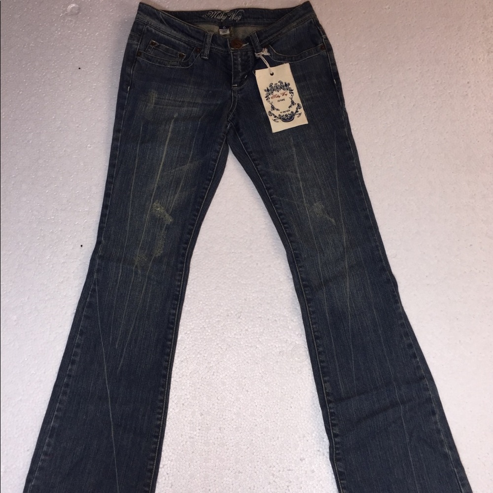 Milky Way Distressed Flare Leg Jeans Size 0